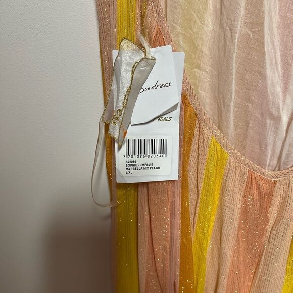 NWT Anthropologie “Sundress” Sophie Jumpsuit Marbella Mix Peach Sz L/XL - Picture 12 of 12